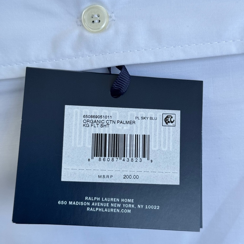 Ralph Lauren Palmer Percale King Flat Sheet White Organic Cotton 464TC NWT - Picture 6 of 8